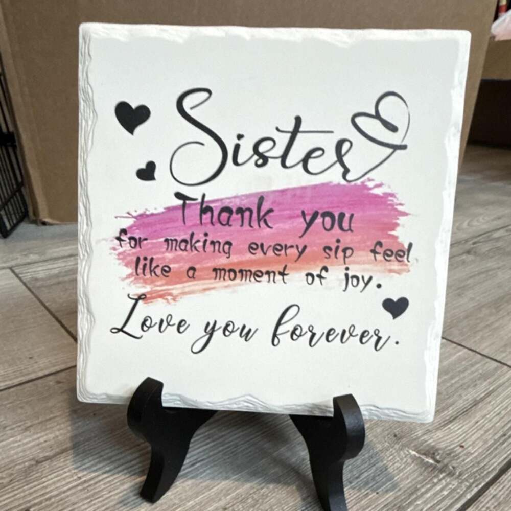 Ceramic Sister Love Decorative Plaque with Stand